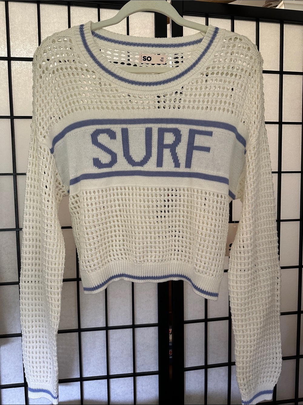 Must have for Summer - SO Cream Open-Knit 'SURF' Sweater with Light Blue Trim